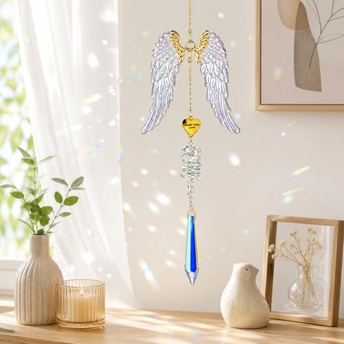 Classic Angel Wing Crystal Suncatcher, Hanging Rainbow Maker Prism, Crystal Decoration for Window Garden Bedrrom Office, Ideal Gift for Mom, Friends, and Loved Ones