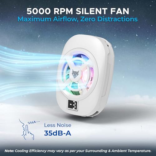 Image of EvoFox Hailstone S Phone Cooler for Gaming | 15W 3 Level Cooling | 5000 RPM 7-Blade| Clamp Mount | RGB | Semiconductor Tech | Type-C Powered & Display | Compatible for Android and iPhones (White)