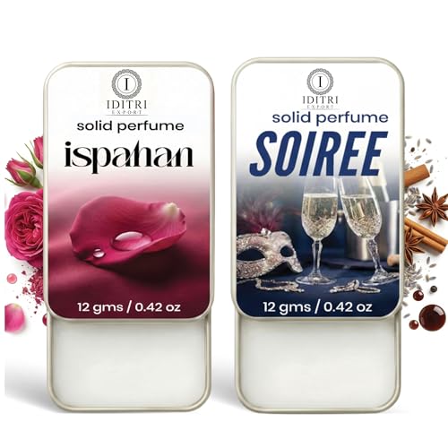 Image of Solid Perfume |Soiree&Ispahan Alcohol Free Wax Perfume Balm, Long Lasting | Pocket Tin 12g, Pack Of 2| Non Greasy Smooth Glide, Travel Friendly Men And Women