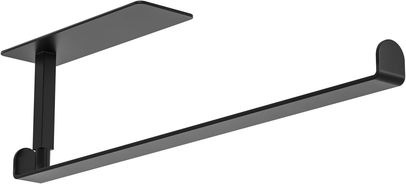 ASTOFLI Under Cabinet Flat Iron Paper Towel Holder, Self Adhesive Wall Mount, Stainless Steel Black