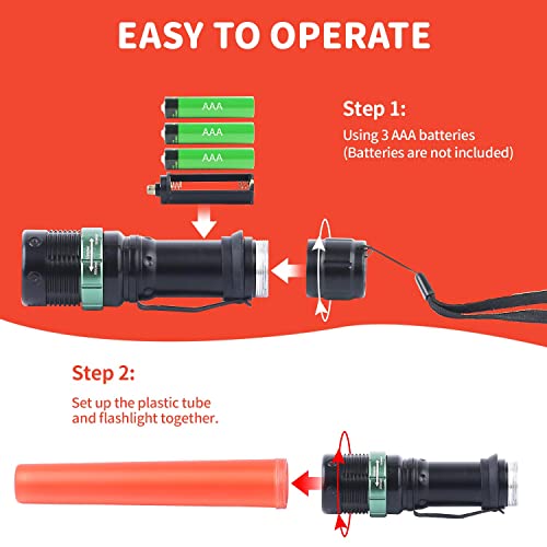 4 Pack 11 Inch Safety Traffic Control Wand Led Flashlight With Cones, Red Led Parking Wand With Wrist Strap And Side Clip For Traffic Directing #TOP5