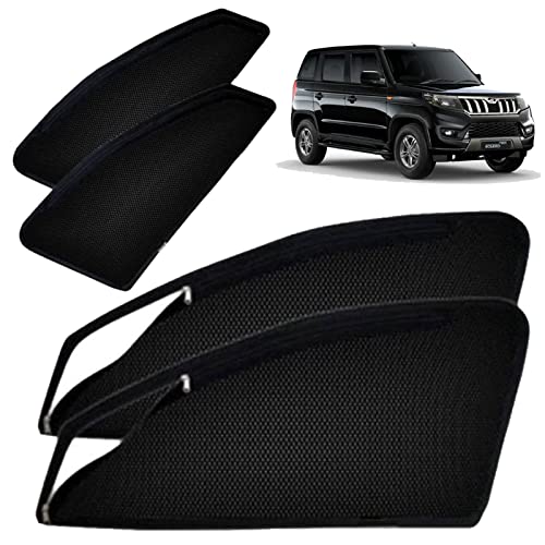 Image of Autofact Magnetic Car Sunshades Compatible with Mahindra Bolero Neo (Set of 4) - Easy Installation, UV Protection, Keeps Car Cool (Front 2 with Zippers for Easy Access, Rear 2 Without Zippers)