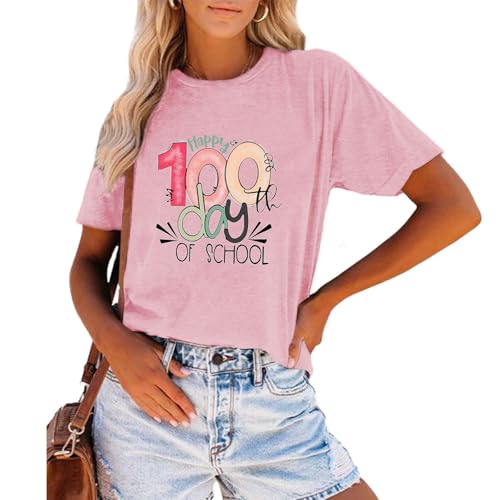 Image of 100th Day of School Shirt for Women Teacher Graphic T-Shirt Funny Teach Short Sleeve Tee Tops