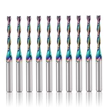 10 Pcs Up-Cut CNC Router Bit 1/8 inch Shank, 2 Flute Spiral Up Cut End Mill, CNC Solid Carbide Milling Cutter with DLC Coating for Precision Wood Carving Applications