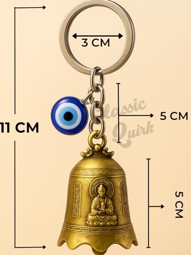 Image of Evil Eye Hooked Guardian Bell Keychain - Protective Lucky Charm Bell with Clip Hook for Bike, Car, Key & Bag | Spiritual Good Luck Talisman Gift