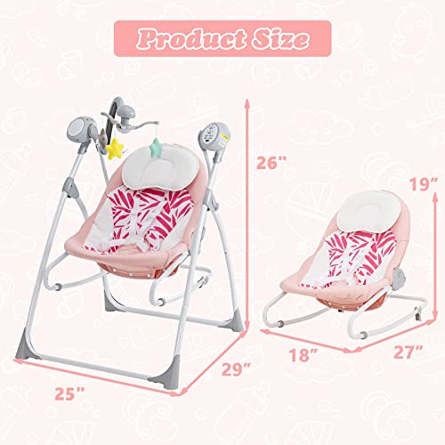 Infans 2 In 1 Baby Swing And Bouncer For Infants, Portable Newborn Rocker With 5 Speed Sway Music Timing 3 Toys Remote Control, Easy Fold, Compact Electric Baby Swing For 0-6 Months Boy Girl (Pink) #TOP6