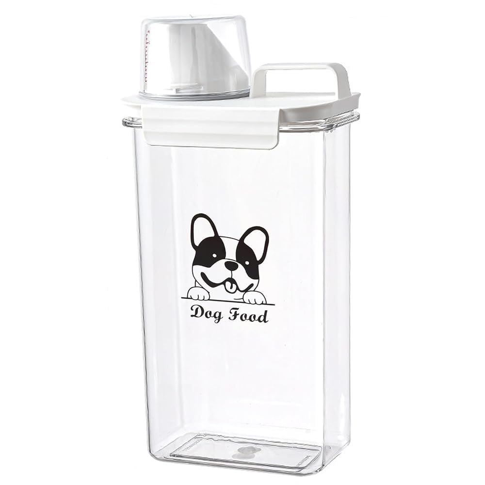 Geyecete Contenitore per Alimenti per Cani 2,5 L, Portatile Contenitore Crocchette per Cane in Plastica Trasparente, Scatola per Crocchette per Cani Ermetici, con Tazza di misurazione