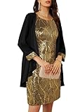 GRACE KARIN Classy Dresses for Wedding Guest Women Formal Sequin Dress Evening Gown Black Gold XXL