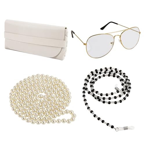 NUMJAW Old Lady Glasses With Chain for all Ages,Old Lady Costume for Women Fake Granny Glasses Grandma Glasses With Chain for 100 Days Of School Costume Dress Up Teacher Costume Grandma Granny Costume
