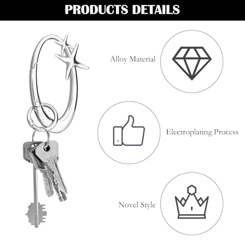 Image of Star Carabiner Keychain Cool Key Ring Extra-Large Shiny Chrome, Karibiner Minimal Alloy Material Silver Cute for Car Keys Purse Handbag Backpack Bag Charms