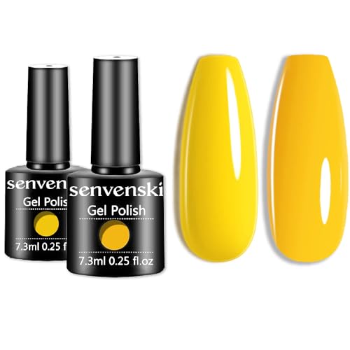 senvenski Lemon Yellow Gel Nail Polish Kit - UV/LED Soak Off Nail Art Set with Nude Light Bright Milky Goose Canary Yellow Colors | Manicure Gift Kit for Women Salon Home Use (CS2-022)