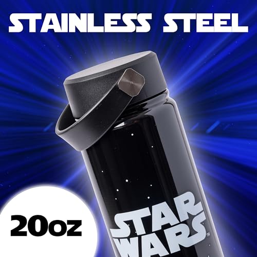 Image of Silver Buffalo Star Wars Logo, Stainless Steel Water Bottle, 20oz | Includes Swivel Handle, 0.59 Liters