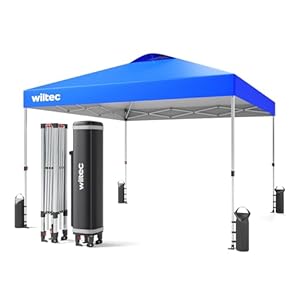 Wiltec Pop-up paviljoen opvouwbaar tuinpaviljoen met wielen One Push tent in blauw 3 x 3 m