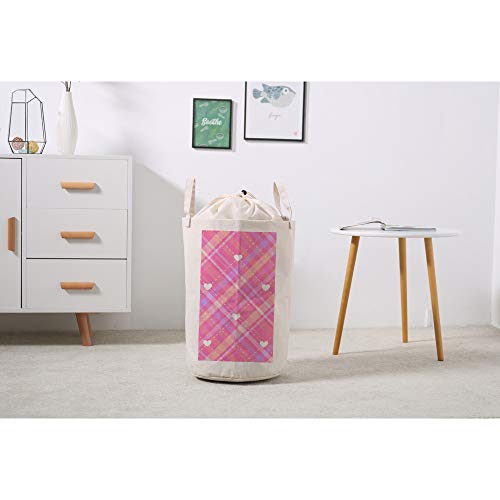 Sac à linge en lin durable rose pastel avec fermeture à cordon tressé - 5