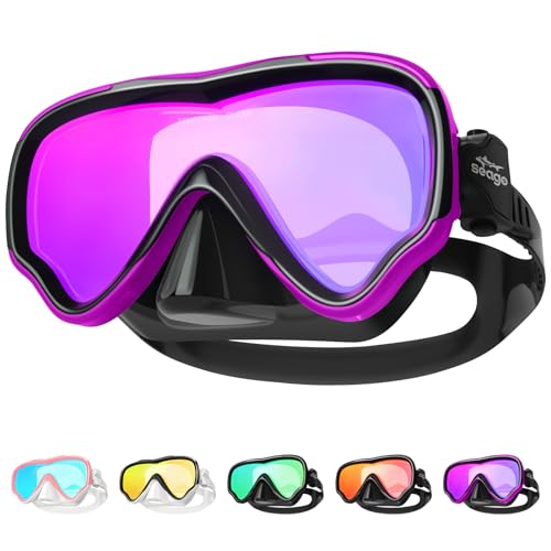 Image of Seago Adult Swim Goggles Mask Mirrored Tempered Lens, Anti UV /Fog No Blurring Clear Wide View with Nose Cover for Men Women