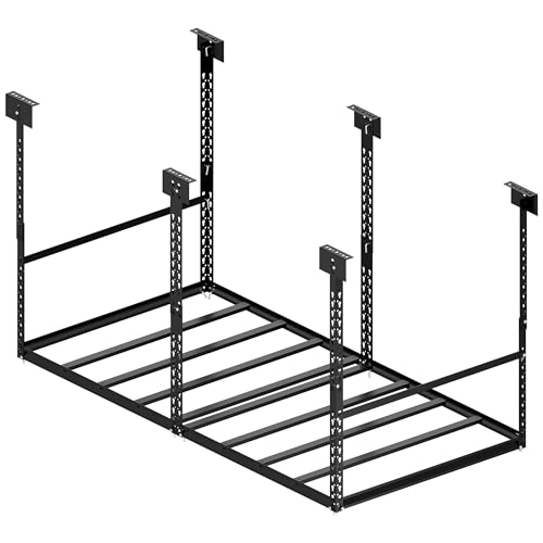 Image of 3x6 Ft Overhead Garage Storage Rack, 28-41 inch Height Adjustable Ceiling Mounted Organization Rack, 450 lbs Weight Capacity, 36 inchx72 inch Metal Rack for Garage Storage with Hanging Rods