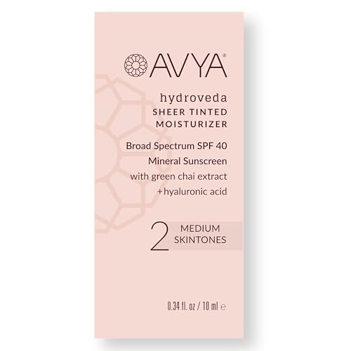 AVYA SPF 40 Sheer Tinted Moisturizer with Hyaluronic Acid & Green Chai – Advanced Ayurvedic Skincare Treatment for Balanced and Brighter Skin/Medium Skintones Shade #2 (0.34oz/10ml)