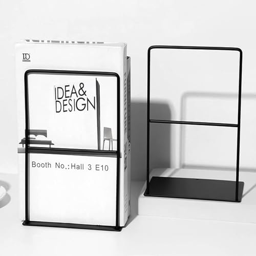 Artkingdome 2pieces Modern Stylish Bookends,Metal Book Ends,Holder Heavy Duty Bookends, Universal Economy Bookends, Bookends for Kids, Liberary Bookends Decorative Black