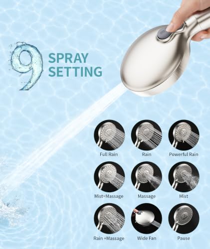 Image of SR SUN RISE Filtered Shower Head with Handheld High Pressure 9 Spray Mode Showerhead Detachable Shower Head Water Softener Filters Beads for Hard Water Remove Chlorine 1 Filter 1.8GPM Brushed Nickel