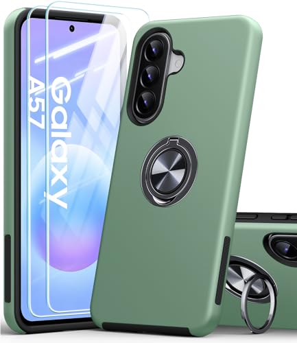 AOUIA for Samsung Galaxy A57 5G Case with 2 Pack Screen Protector Military Protection Shockproof Samsung A57 5G Phone Case with 360 Rotating Ring Kickstand for samsung a57 Alpine Green