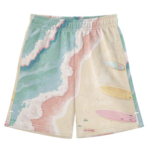 DOMIKING Ocean Beach Sand Beige Kids Shorts Pull-on Boys Shorts with Elastic Waist Casual Athletic Pants for Playwear Summer