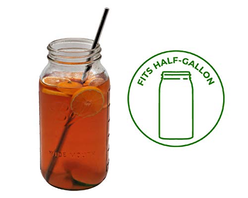 Extra Long Safer Rounded End Stainless Steel Metal Straws For Half Gallon (64Oz) Mason Jars (4 Pack + Cleaning Brush + Bag) #TOP1