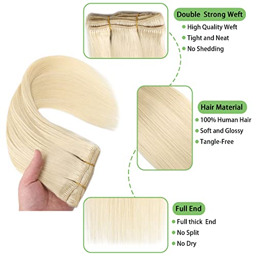 Clip In Hair Extensions Real Human Hair Platinum Blonde Hair Extensions Clip In Human Hair #60 Platinum Blonde Clip In Real Hair Extensions For White Women Blonde Hair Extensions 16 Inch #TOP3