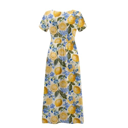 Image of Women's Fall Summer Short Sleeve Ankle Length V-Neck Party Dress with Pockets Size S-3XL