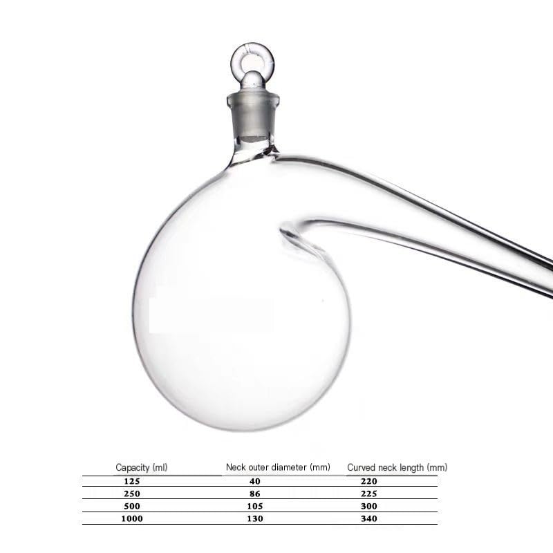 Borosilicate Glass Retort with Ground-in Stopper - Round Bottom Labware (125ml, 250ml, 500ml)(500ml)
