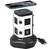 JACKYLED Power Strip Tower with Wireless Charger Surge Protector Electric Outlet 13A 6 AC Outlets...