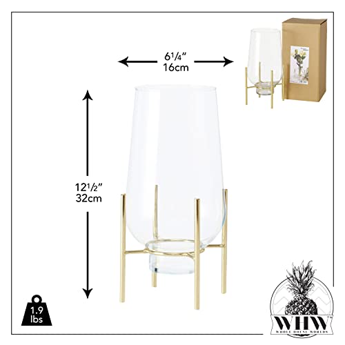 Stilt Stand Candle Holder Vase, Tulip Shaped Vesel, Clear Glass, Gold Iron Stand, 6.25 D X 12.5 H Inches #TOP6