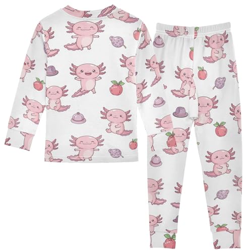 Pajama Sets Long Sleeve Cute Axolotl and Apples Soft Comfy Sleepwear 2 Piece PJS 3-8T3