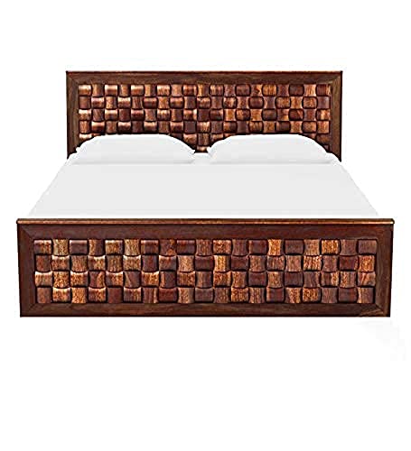 Image of SANKATMOCHAN Industries Solid SHEESHAM Wood King Size Bed Double Bed Furniture for Bedroom Living Room, Home & Hostel (Honey Finish) Matters Size (6 * 6.5) (NIVORA King)
