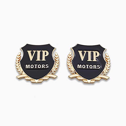 2X Metal VIP Motors Logo Car Emblem Premium 3D Badge Rear Trunk Sticker Auto Side Fender Decal (Gold)