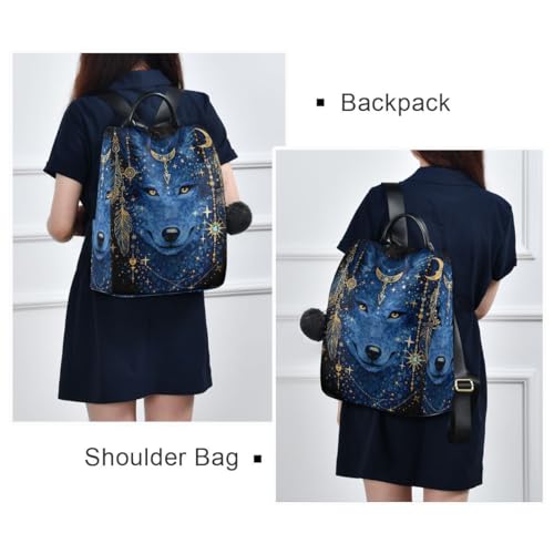 Image of ALAZA Watercolor Tattoo of Wolf Head Outdoor Backpack Bags for Woman