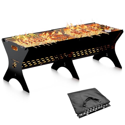 Bearfire 2PCS Camping Campfire Grill, Portable Folding Charcoal Grills, Backpacking BBQ Grill, Heavy Duty Firepit Grill with Carry Bag for Outdoor Cooking, Bonfire, Patio, Backyard-30 Inch