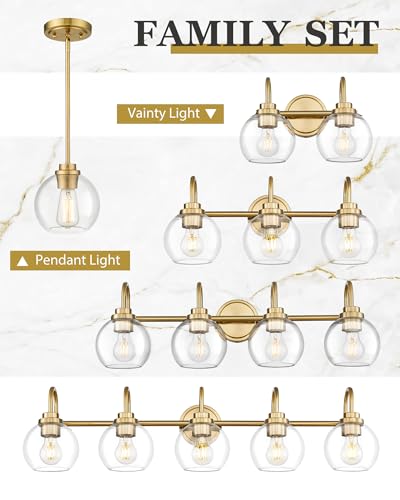 Image of 3-Pack Pendant Lights Kitchen Island, Gold Hanging Lights Fixtures with Clear Glass Globe Shade, Brass Kitchen Island Lighting for Dining Room, AD-22280-1P3-GD