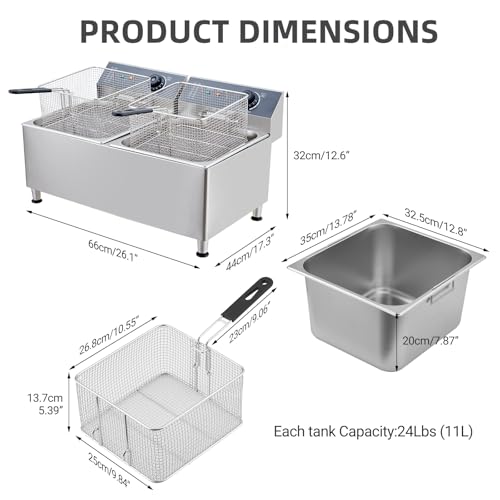 PioneerWorks Electric Fryer 22L, 23.2QT Fryers With Baskets Large, 3700W Portable Deep Fryer For Restaurant And Home Use, Electric Deep Fryer With Basket And Lid, With 304 stainless steel heating tube