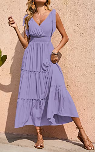 Image of PRETTYGARDEN Women's Cross Neck Summer Sleeveless Tiered Maxi Dress Beach Tie Strap Smocked Long Dresses Pleated Sundress