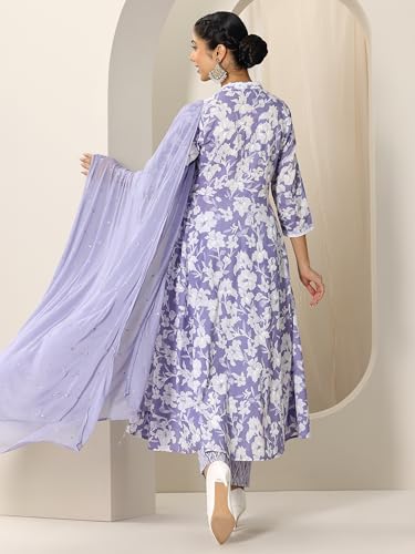 Image of Pink floral printed anarkali kurta and printed palazzo with embellished dupatta | ethnic wear | bridal suit | occasion wear