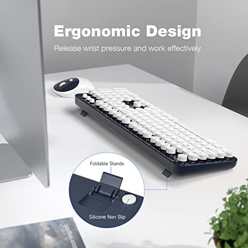 Image of KNOWSQT Wireless Keyboard and Mouse Combo - White-DarkBlue Full-Sized 2.4 GHz 104 Keys Typewriter Keyboard, Flexible Round Keycap and Optical Mouse for Windows, Computer, PC, Laptop, Desktop, Mac