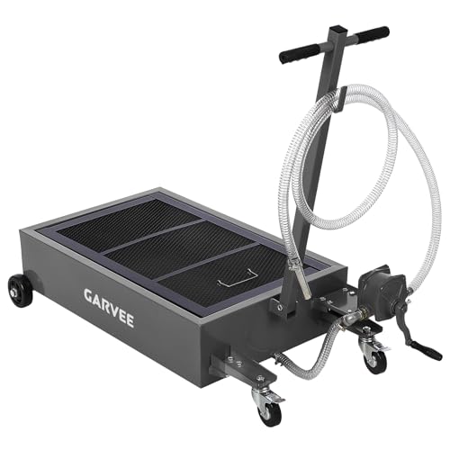 Image of Garvee 20 Gallon Oil Drain Pan Oil Drain Tank, 76L Low Profile Oil Drain Pan, Oil Change Pan with Manual Pump & T Foldable Hand and Wheels, 8FT Hose Oil Drain Cart (Hand Pump-Black)