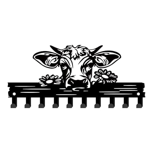 SUPERDANT Porte Clef Mural en Forme de Vache Porte Clés pour Animaux de la Ferme 10 crochet Porte Clé Mural de Ferme pour Porte Clés Mural Organisateur de Clés en Métal Crochets pour Clés
