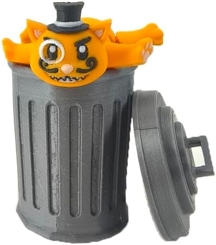 Munnygrubbers - Mr. Bigglesworth Cat &amp; Trashcan - Articulating Fidget - 3D Printed Movable Toy - Fidget Toy - Novelty Gift - Made in USA