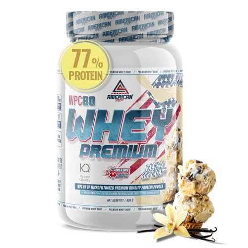 AS American Suplement | Premium Whey Protein | Proteína de Suero de Leche | Aumentar Masa Muscular | Alta Concentración de Proteína WPC80 Pura | Kyowa Quality® (900 gr, Vainilla)