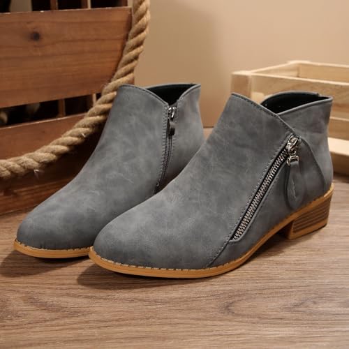 Botines de piel con tacón de ante y puntera puntiaguda para mujer 4