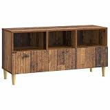 Armoire TV moderne à base de bois, basse avec pieds coniques bruns, rectangulaire, 102 x 34,5 x 50 cm, pour le rangement de matériel multimédia et la décoration
