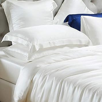 Mulberry Silk Bed-Sheets 4-Piece Bedding Set- 19 Momme Pure 15 Inch Deep Pockets, Authentic - Soft & Durable Bedding Sheets - Breathable - Promotes Healthy Hair, Skin (Twin/Twin XL, Beige)