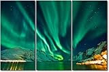 cyongshan Lienzo enmarcado de 3 piezas, decoración nórdica de Aurora Boreal, 30 x 60 cm, decoración moderna del hogar para dormitorio y sala de estar
