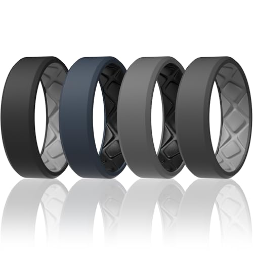 Egnaro Mens Silicone Rings 7.5mm Wide 2.5mm Thick Rubber Bands For Him Ergonomic Beveled Edge Two Tone Waterproof Workout Accessories